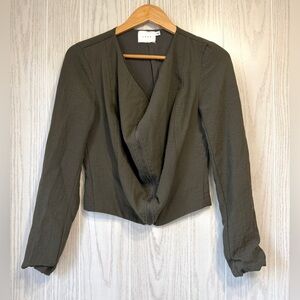 Lush Dark Olive Waterfall Jacket Women’s Small Double Zipper Cropped EUC